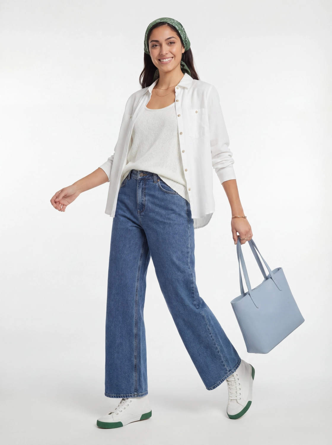 Stylizacja na każdy dzień: lniana koszula New Look, jeansy Lioness i dzianinowy top Tezenis