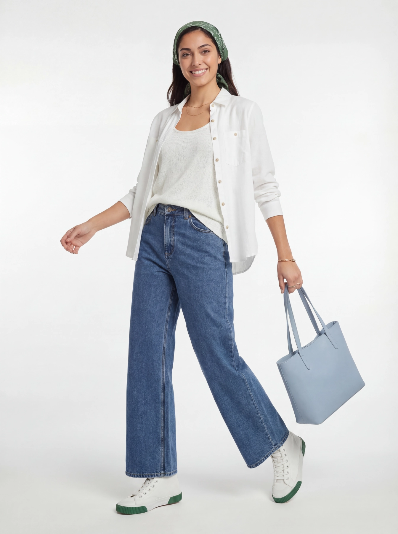 Stylizacja na każdy dzień: lniana koszula New Look, jeansy Lioness i dzianinowy top Tezenis