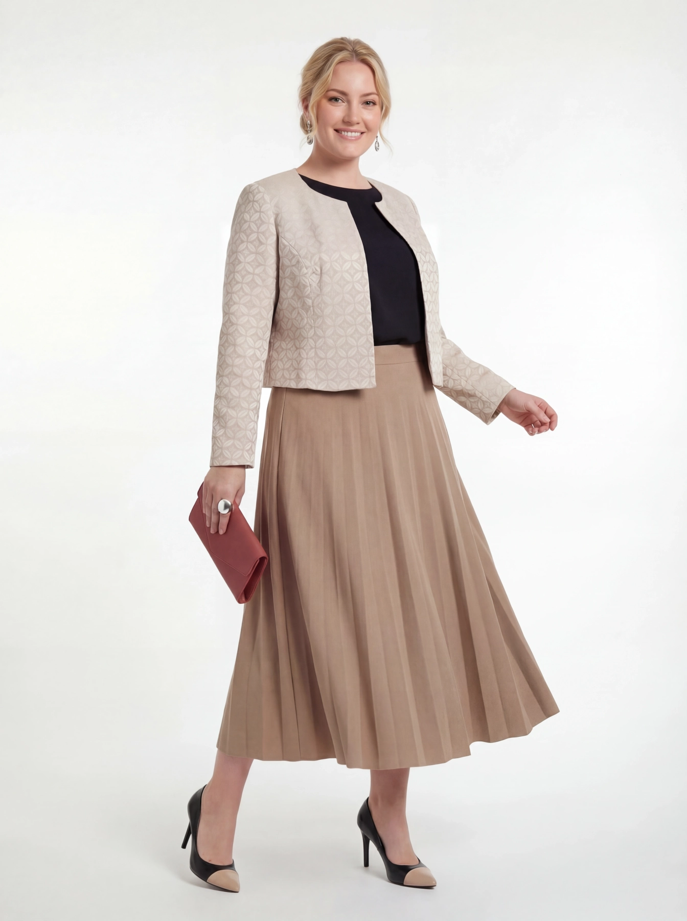 Elegancki komplet premium: żakiet COMMA, jedwabna bluzka MALENE BIRGER i spódnica RESERVED