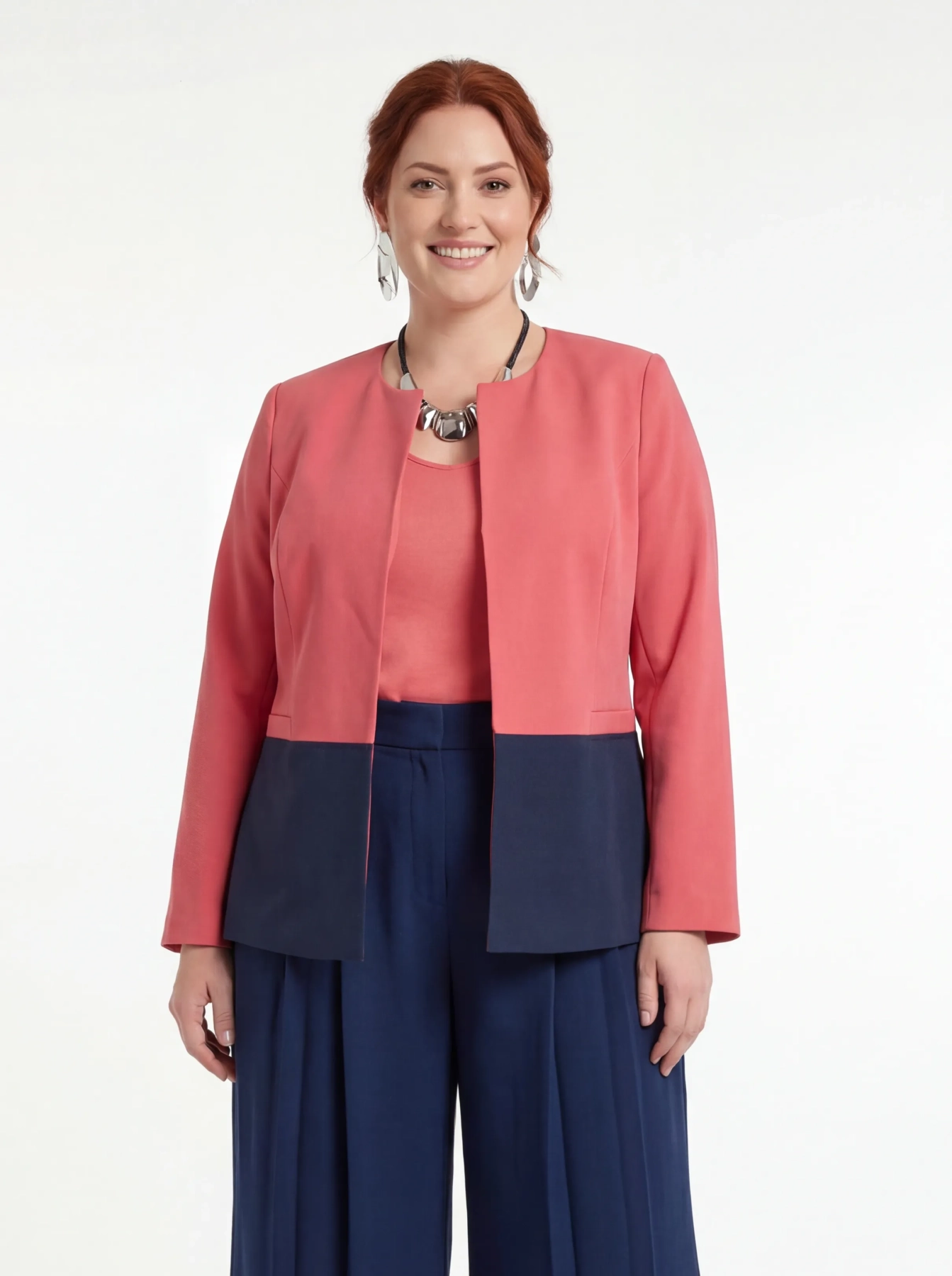Stylowy żakiet w odcieniu koralu i granatu marki Bexleys Woman rozm. 44