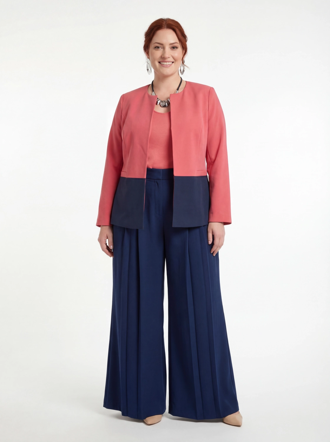 Stylowy żakiet w odcieniu koralu i granatu marki Bexleys Woman rozm. 44
