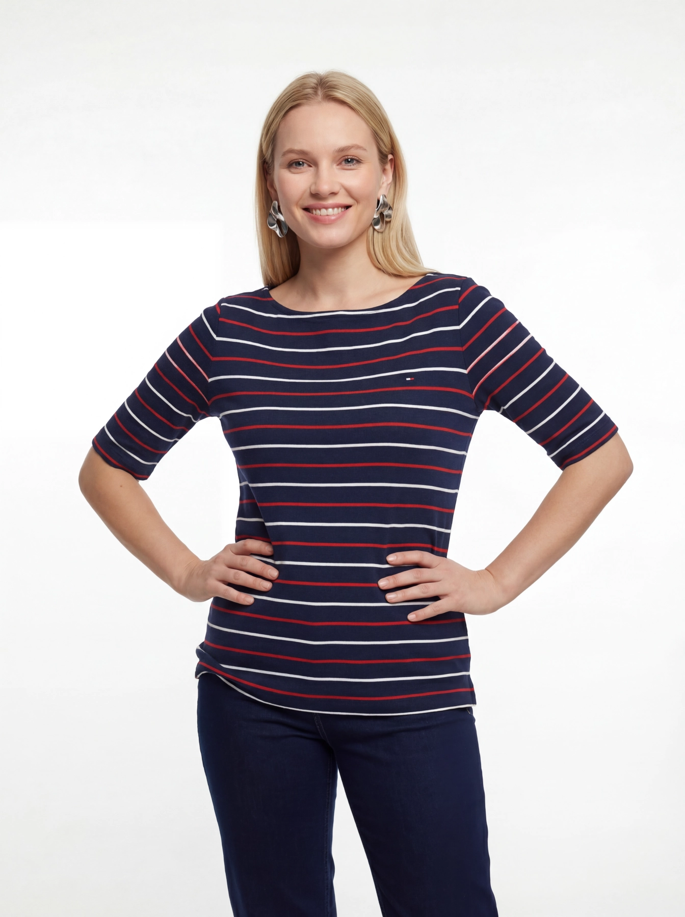 Granatowa bluzka Tommy Hilfiger w kolorowe paski