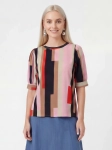 Oryginalna bluzka Vero Moda w różowo-brązowe geometryczne wzory, rozmiar XS, idealna do eleganckich i casualowych stylizacji.