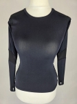 Damska czarna bluzka sportowa Cardio Bunny XS z transparentnymi wstawkami i otworami na kciuki.