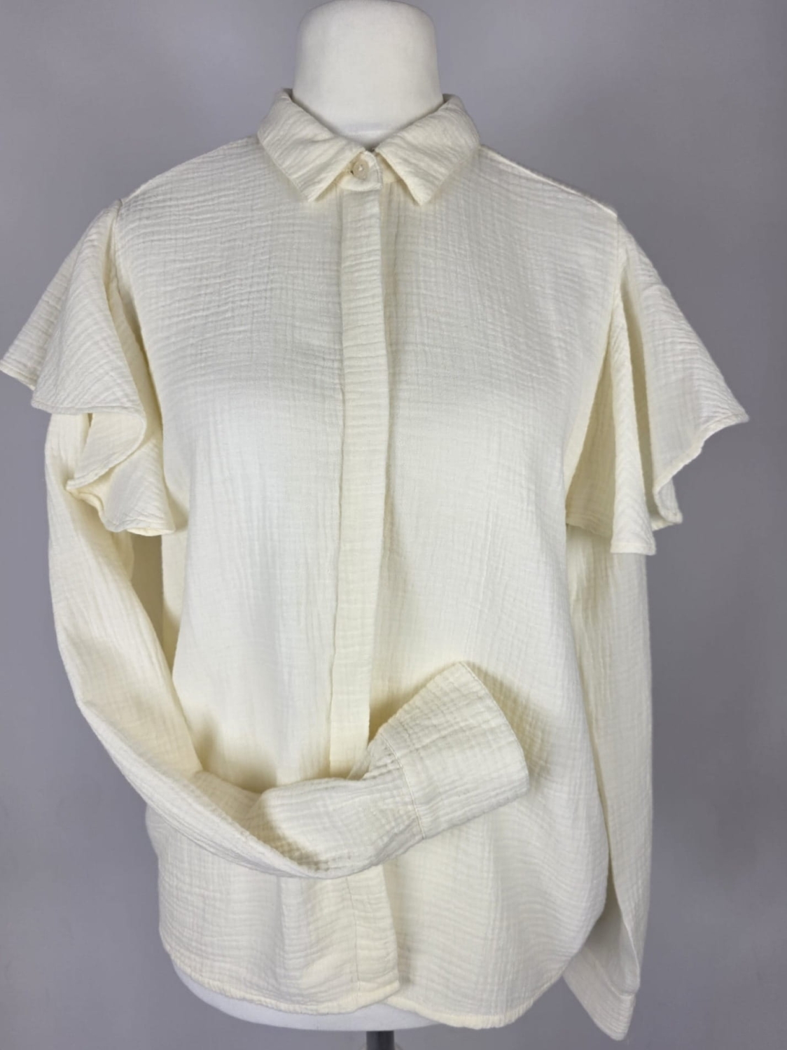 Bawełniana koszula Mustang Style Edda Ruffle Blouse w kolorze kremowym, rozmiar 36