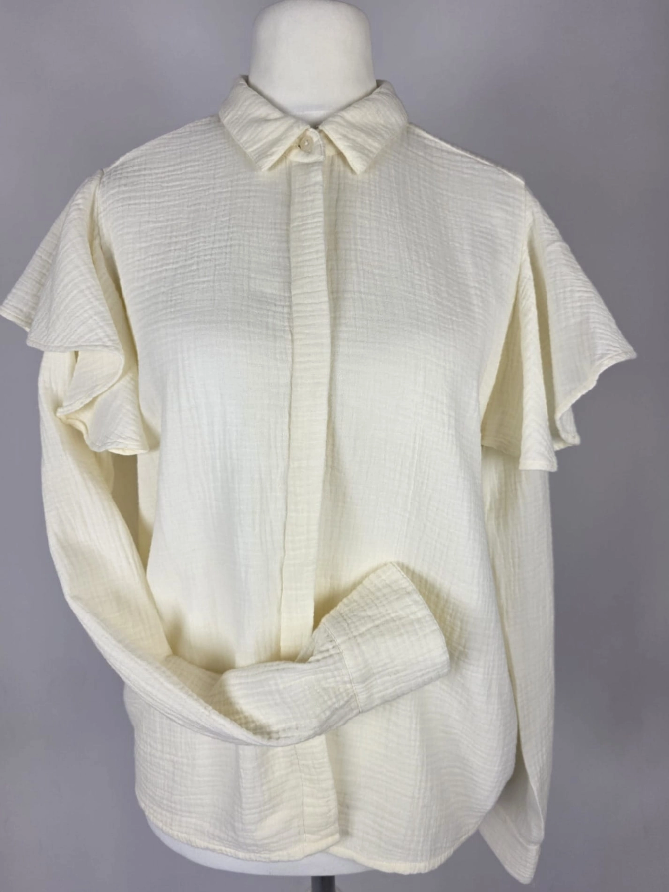 Bawełniana koszula Mustang Style Edda Ruffle Blouse w kolorze kremowym, rozmiar 36