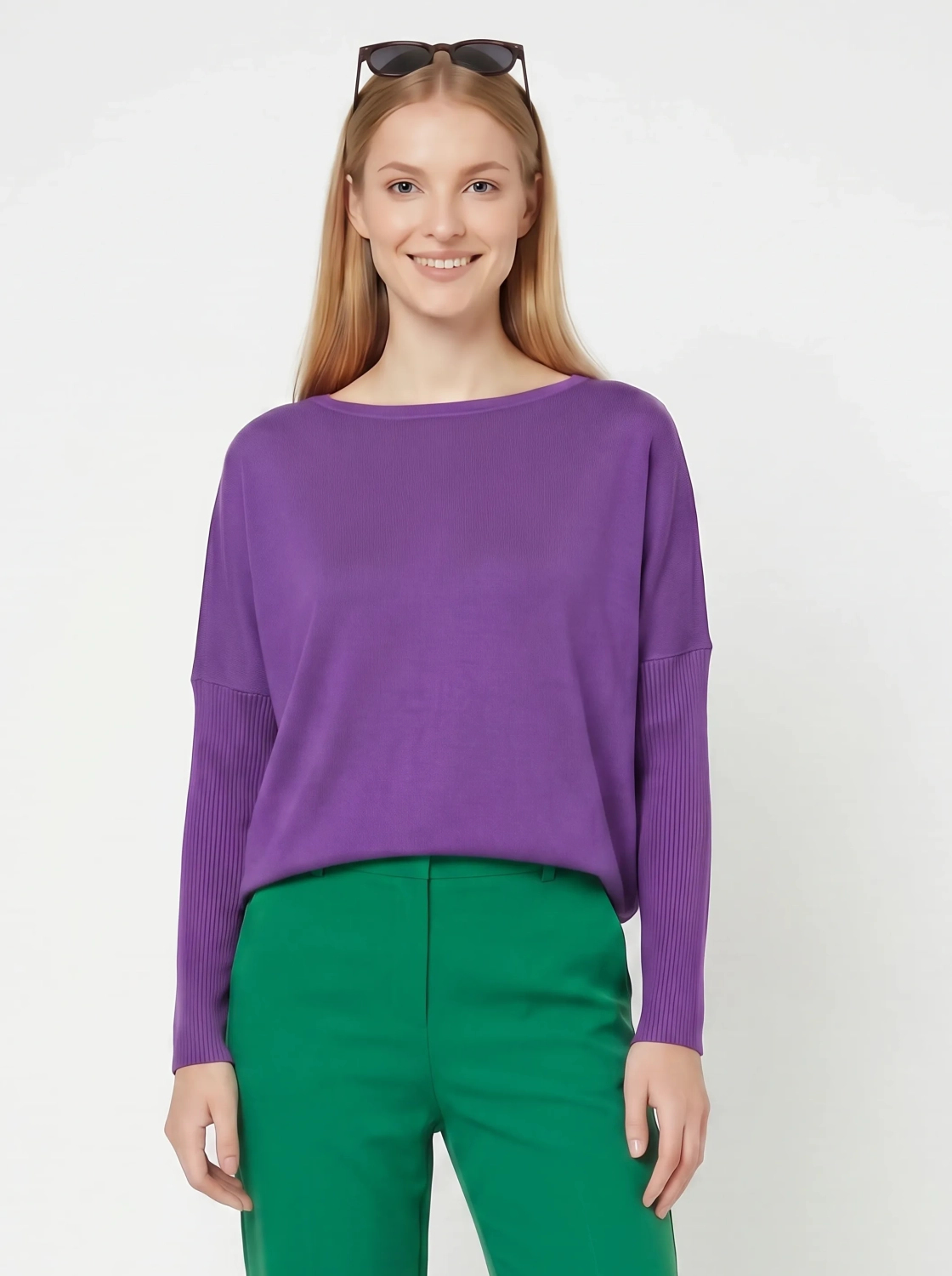 Fioletowy sweter damski Free/Quent z wiskozy, rozmiar XS, fason oversize z rękawem 3/4