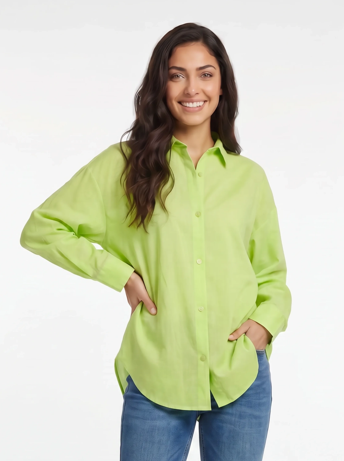 Damska koszula oversize Bershka w kolorze neonowej limonki, wykonana ze 100% bawełny, idealna do odważnych i stylowych zestawień