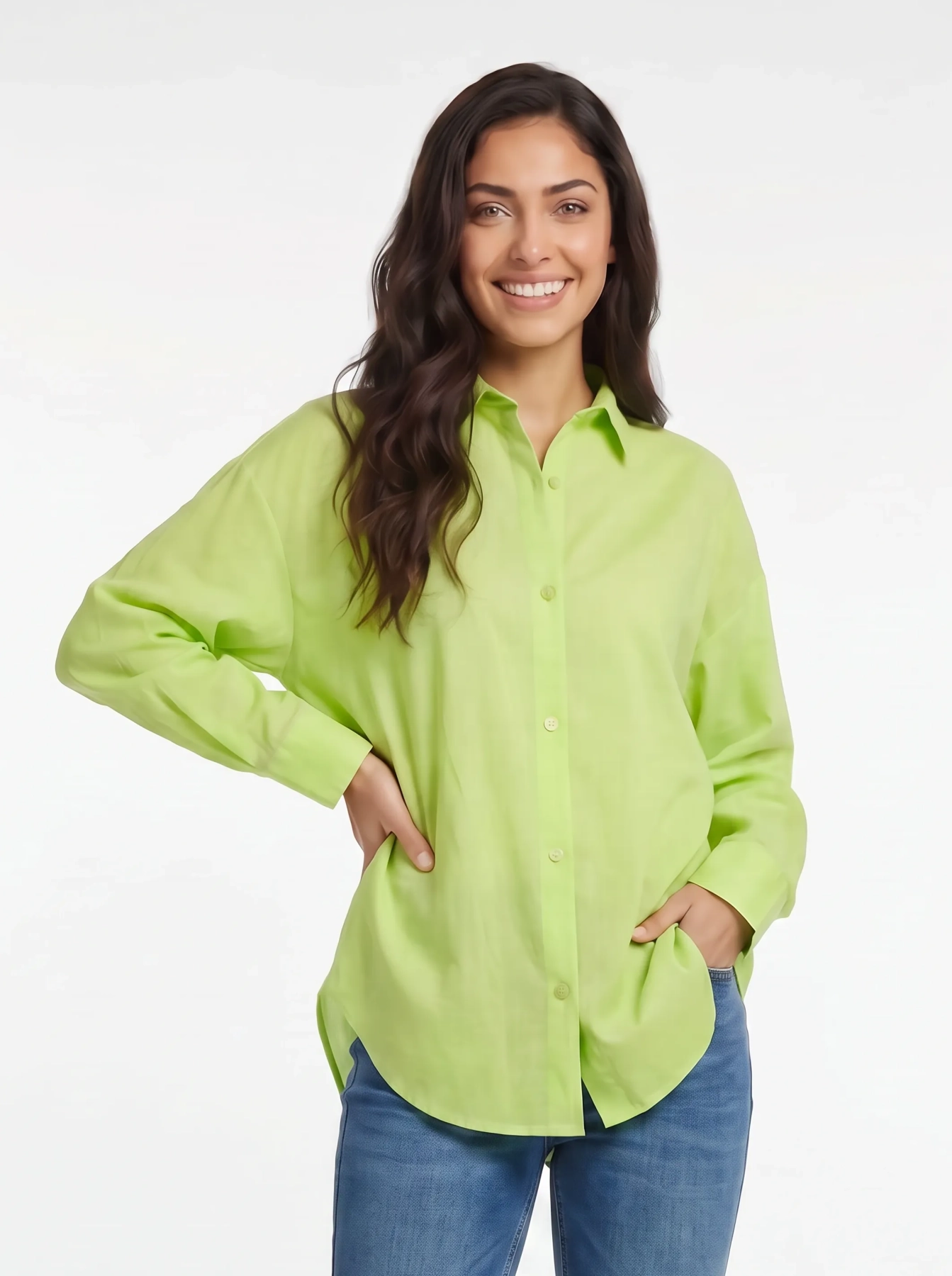Damska koszula oversize Bershka w kolorze neonowej limonki, wykonana ze 100% bawełny, idealna do odważnych i stylowych zestawień
