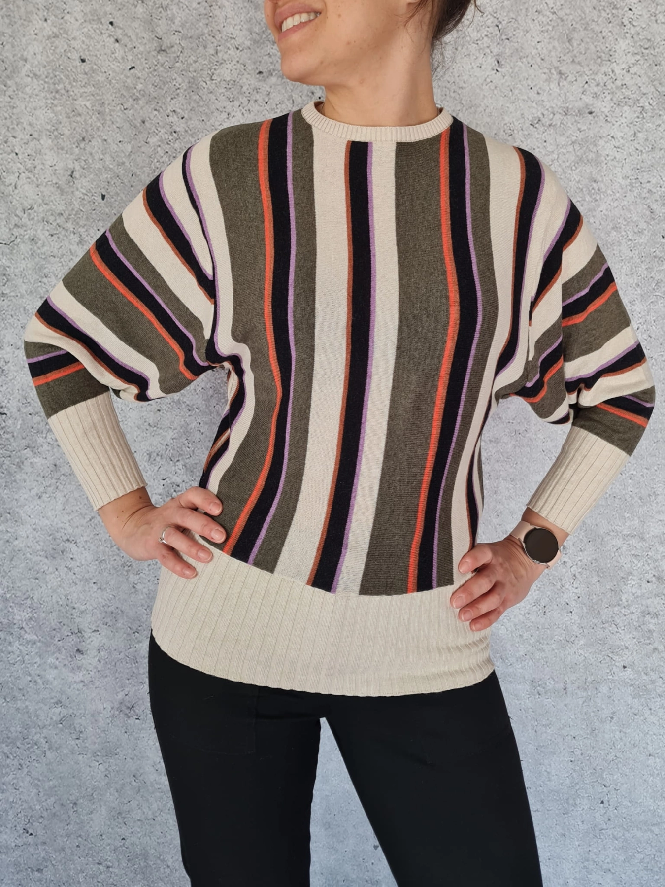 Sweter w Paski z dodatkiem lnu