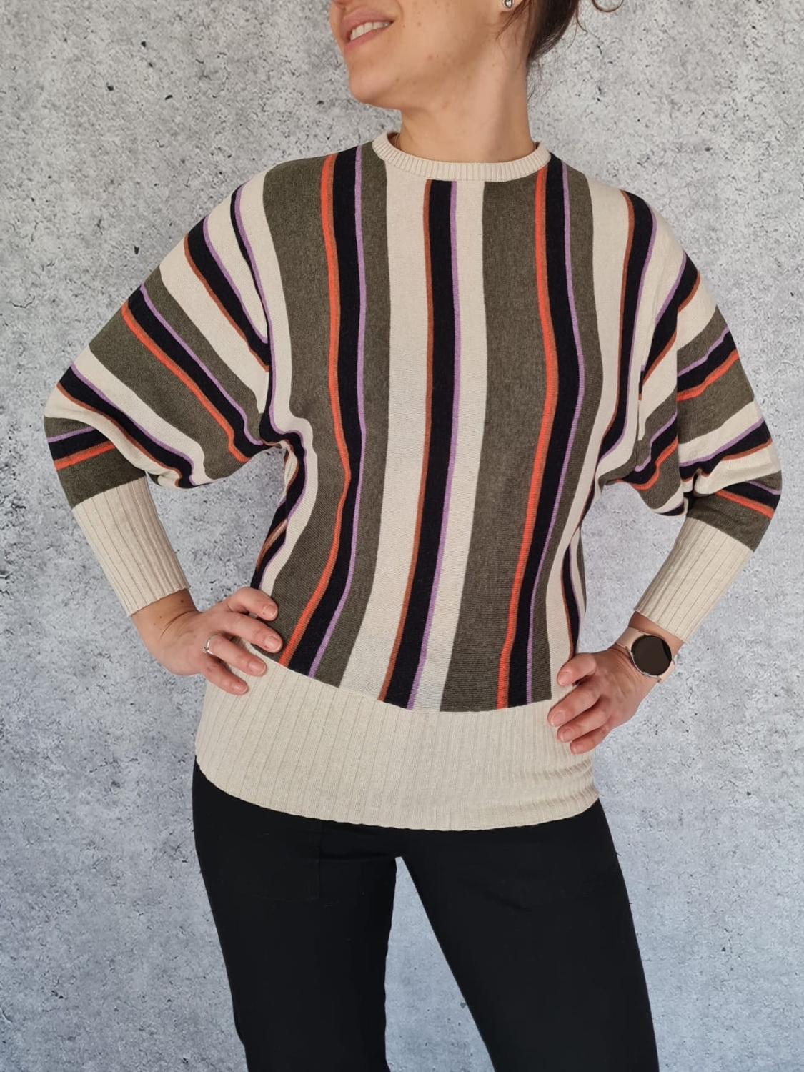 Sweter w Paski z dodatkiem lnu