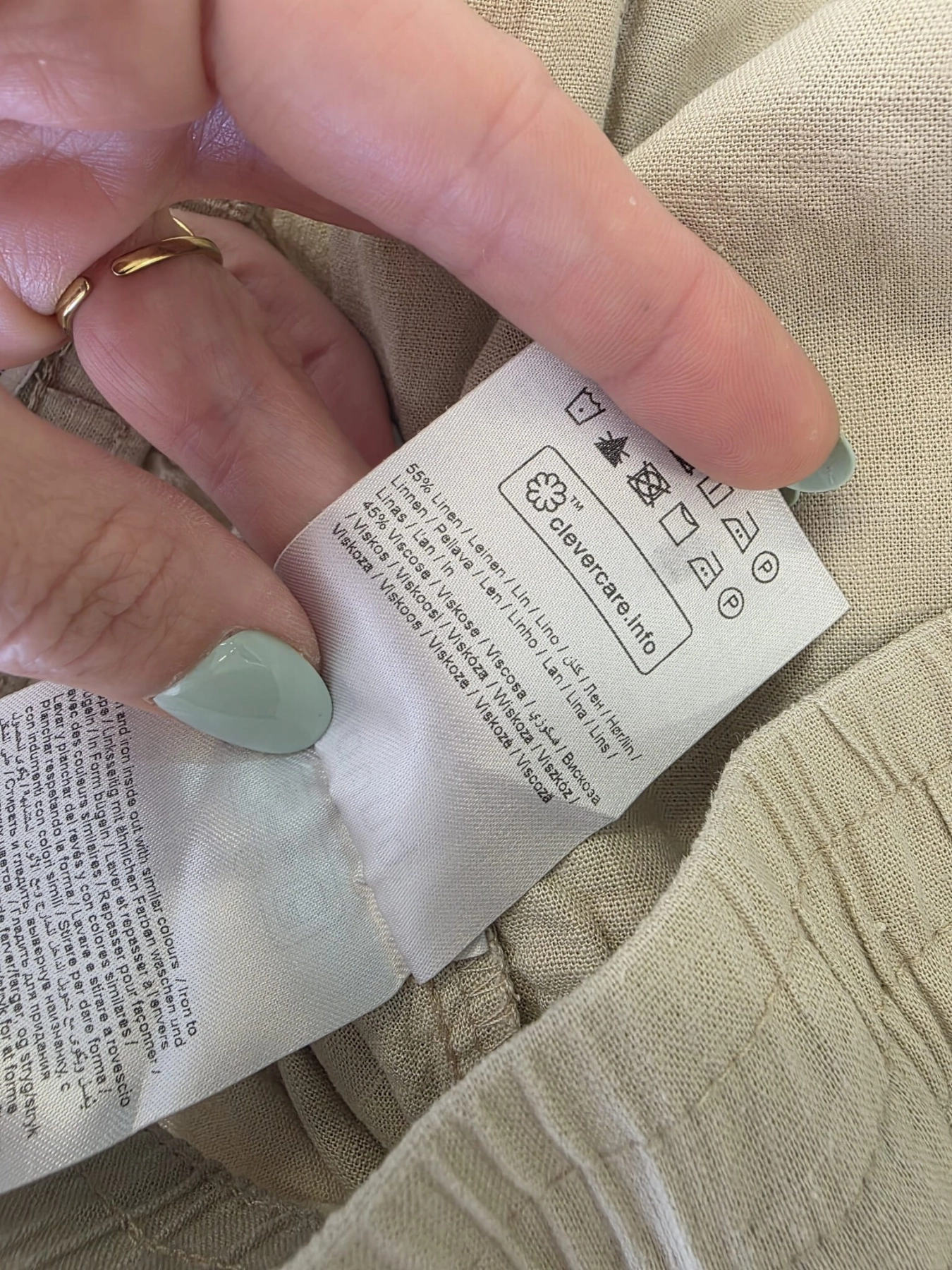 Damski komplet boho błękitna bluzka z haftem ONLY oraz beżowe lniane spodnie b.young premium second hand