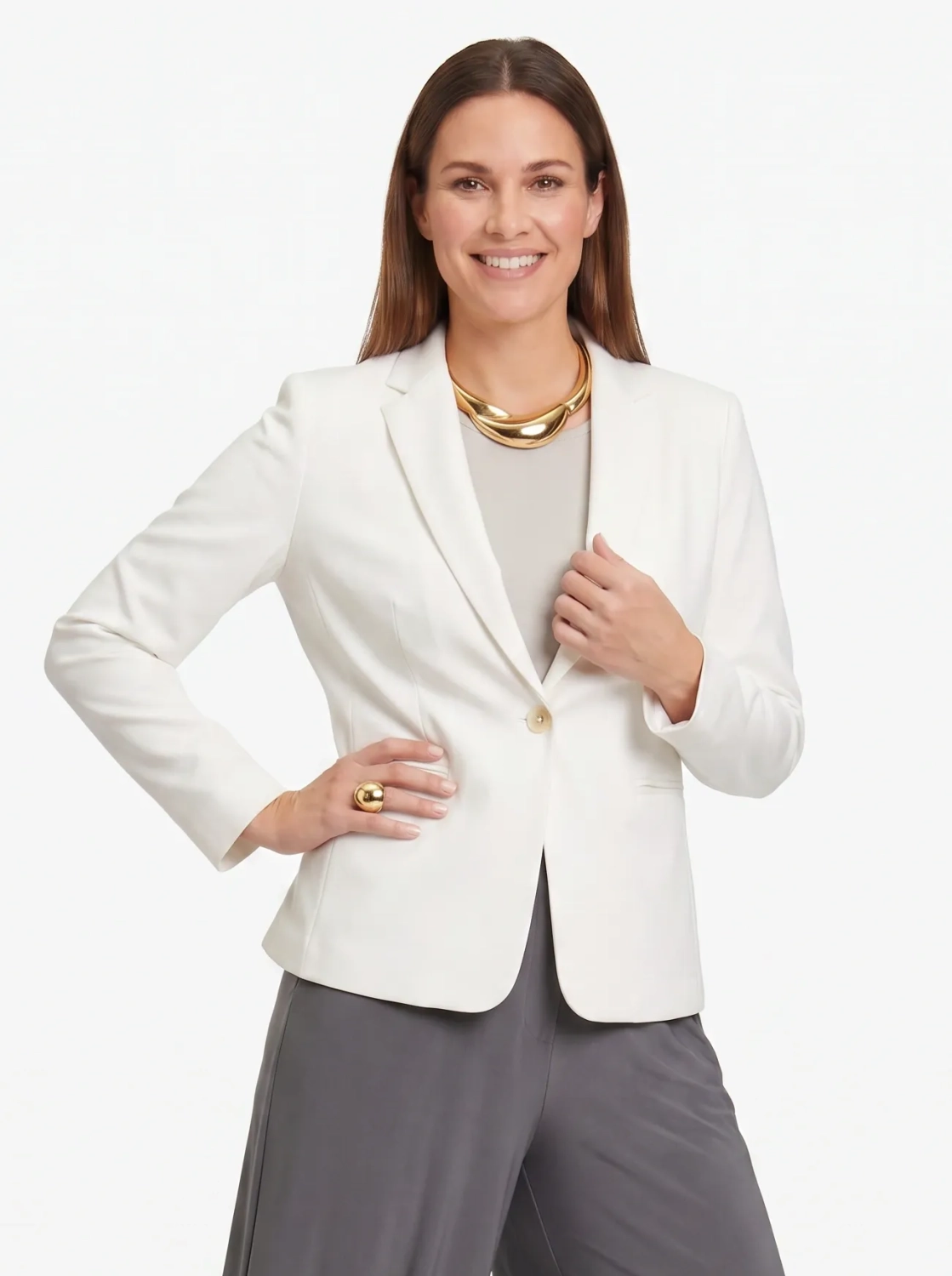 Kremowa marynarka damska H&amp;M o klasycznym kroju z wiskozą, idealna do eleganckich oraz casualowych stylizacji premium