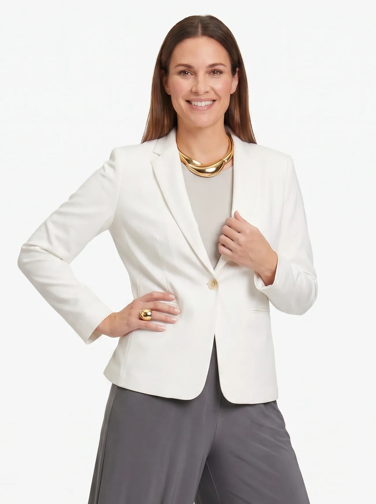 Kremowa marynarka damska H&amp;M o klasycznym kroju z wiskozą, idealna do eleganckich oraz casualowych stylizacji premium