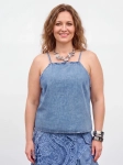 Jeansowy damski top na ramiączkach marki Lindex w rozmiarze XL, wykonany z miękkiej mieszanki bawełny i lyocellu, to idealna propozycja do letnich, casualowych stylizacji premium