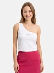 Oryginalny asymetryczny top damski Levi's w rozmiarze M, wykonany z prążkowanej bawełny w kolorze białym z subtelnym logo na piersi