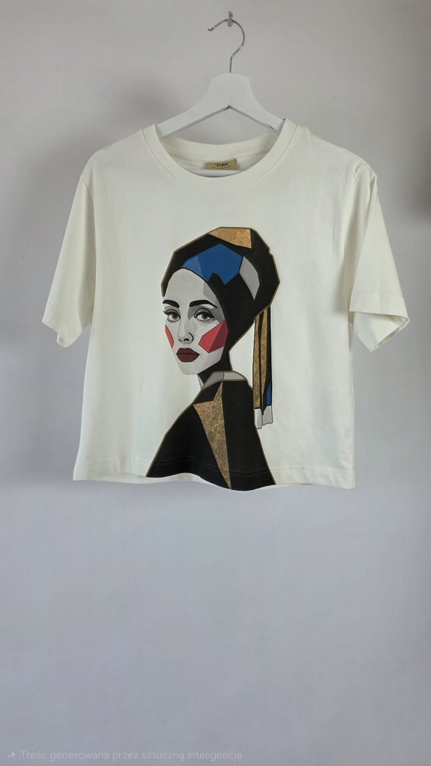 Nowy z metką kremowy t-shirt damski Ochnik z autorskim obrazem Marty Skalik (Twarda Sztuka) to limitowana bluzka artystyczna idealna na wyjątkowy prezent