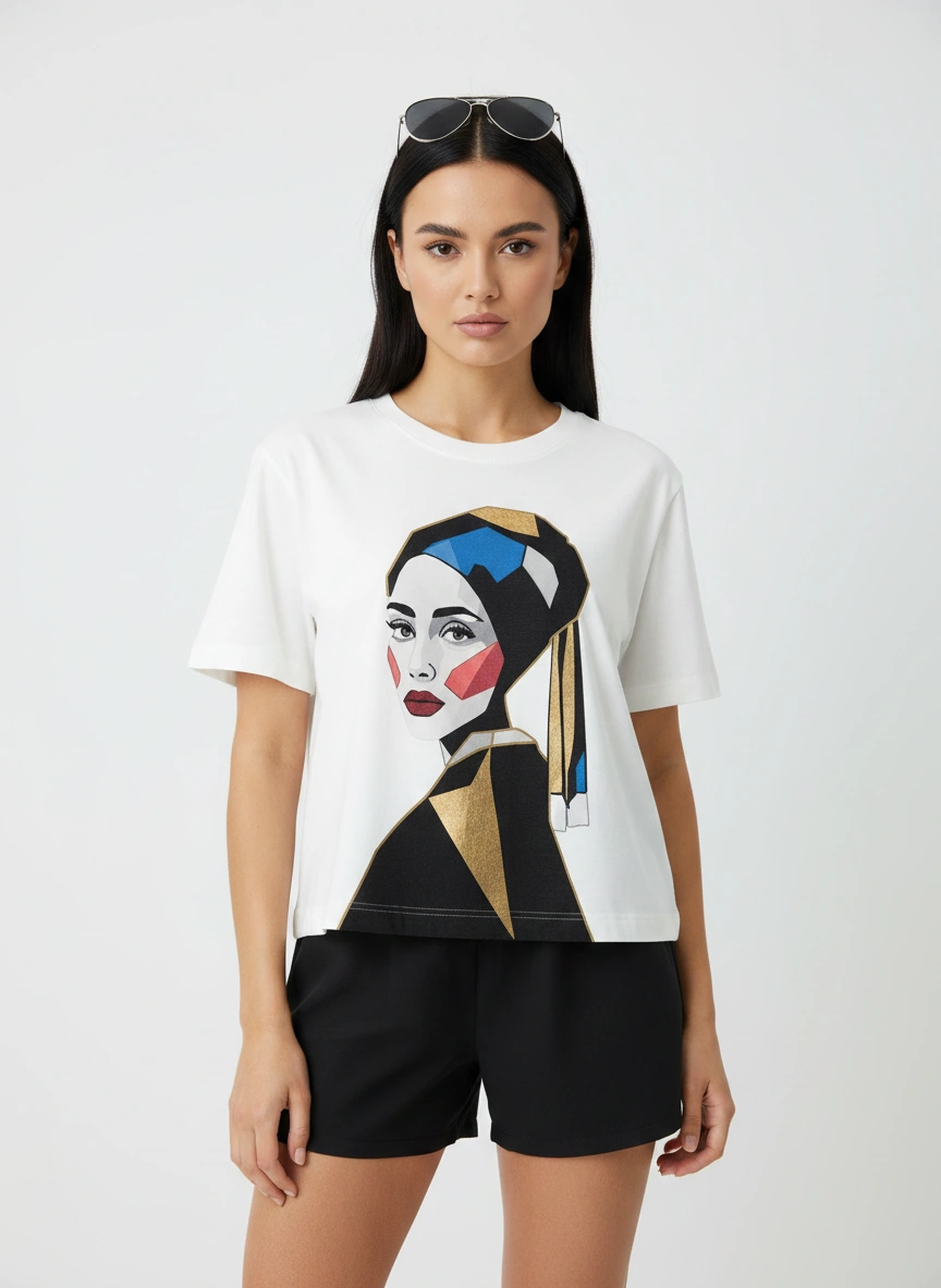 Nowy z metką kremowy t-shirt damski Ochnik z autorskim obrazem Marty Skalik (Twarda Sztuka) to limitowana bluzka artystyczna idealna na wyjątkowy prezent