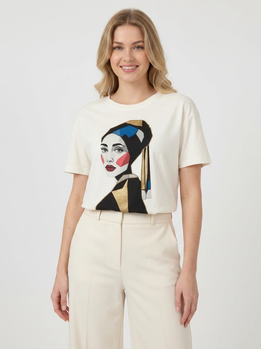 Nowy z metką kremowy t-shirt damski Ochnik z autorskim obrazem Marty Skalik (Twarda Sztuka) to limitowana bluzka artystyczna idealna na wyjątkowy prezent