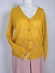 Stylowy zestaw kobiecy - miodowy cardigan z moherem Cherry Paris z ozdobną koronką oraz pudroworóżowe spodnie z wysokim stanem
