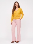Stylowy zestaw kobiecy - miodowy cardigan z moherem Cherry Paris z ozdobną koronką oraz pudroworóżowe spodnie z wysokim stanem
