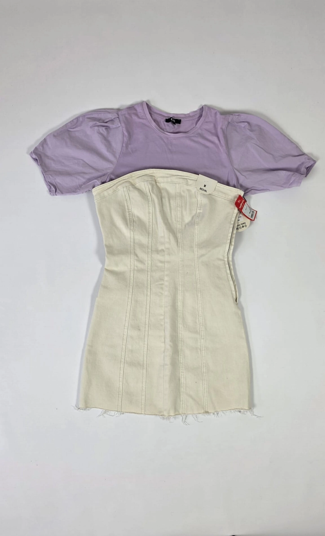 Kremowa sukienka REDIAL i liliowy t-shirt C&amp;A