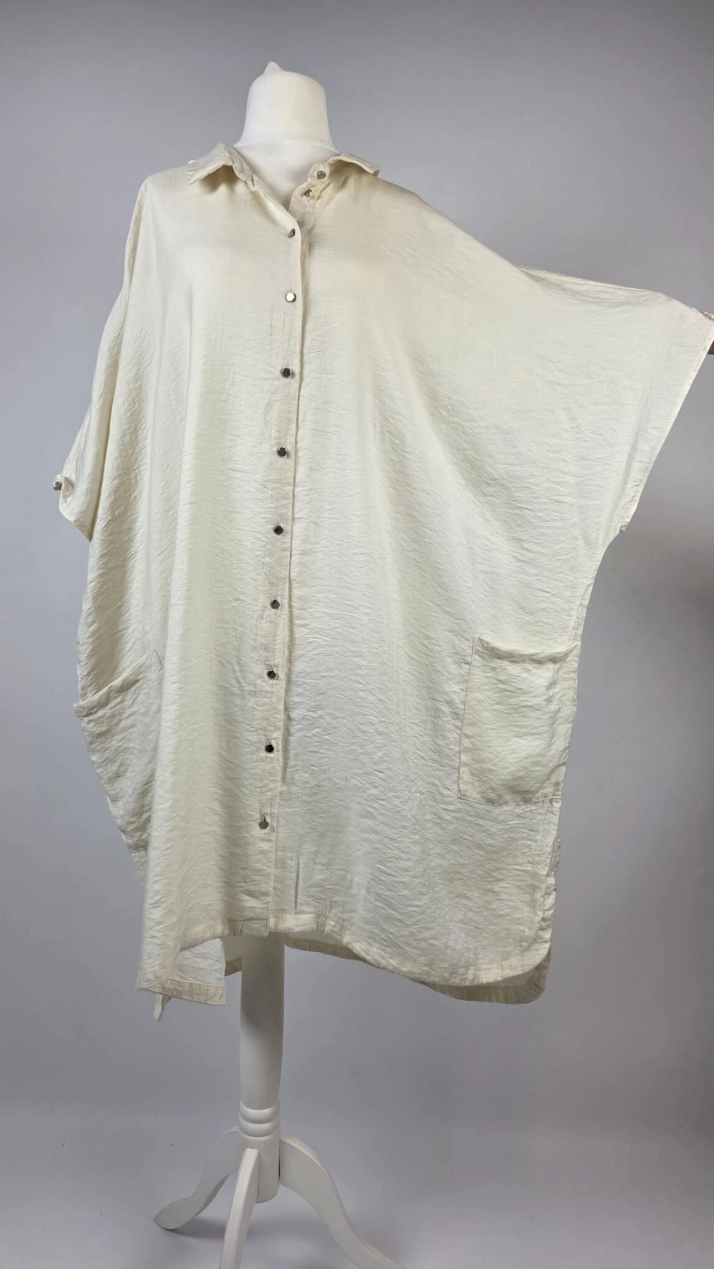 Lejąca Tunika Oversize w Kolorze Ivory