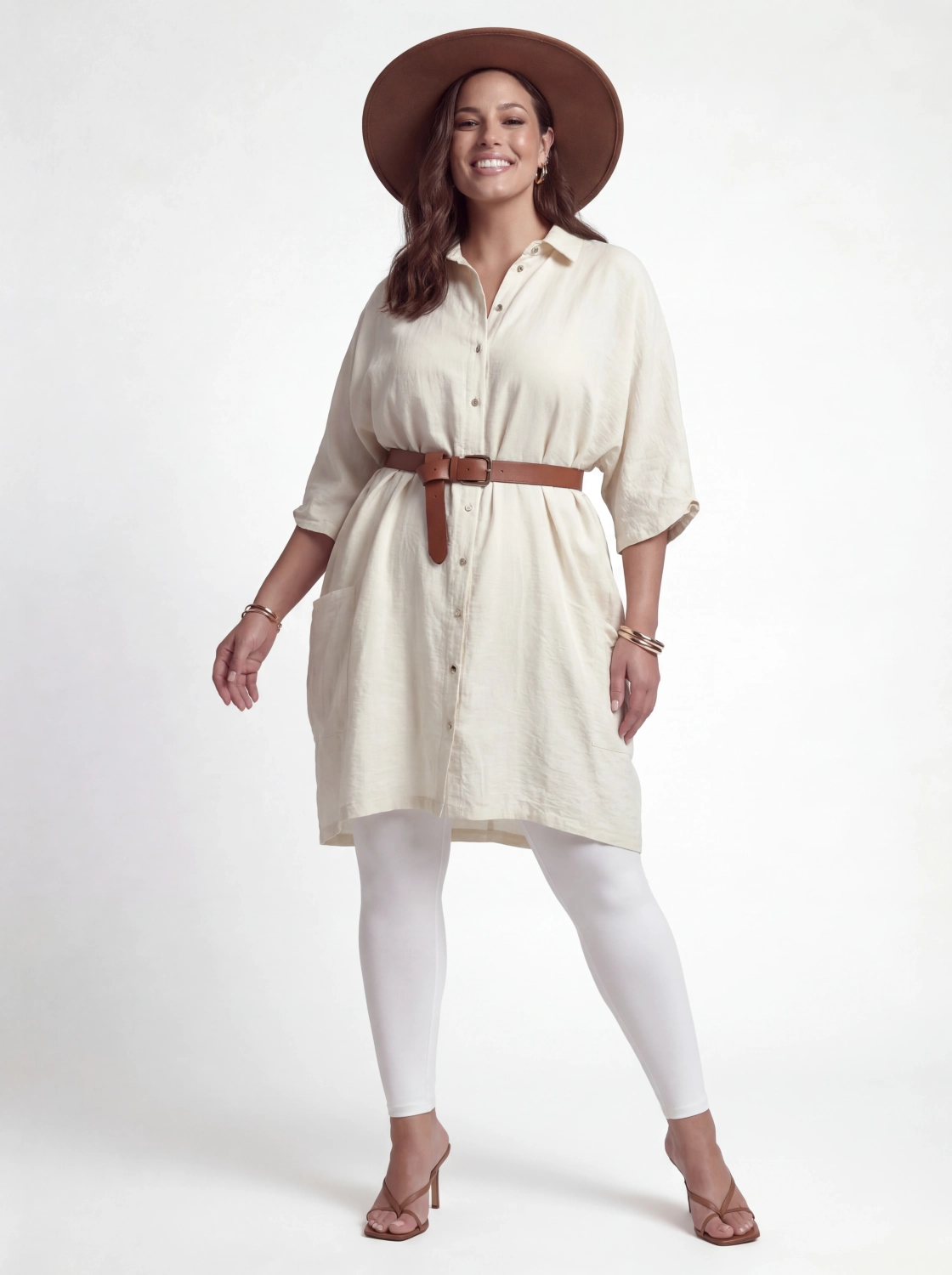 Lejąca Tunika Oversize w Kolorze Ivory
