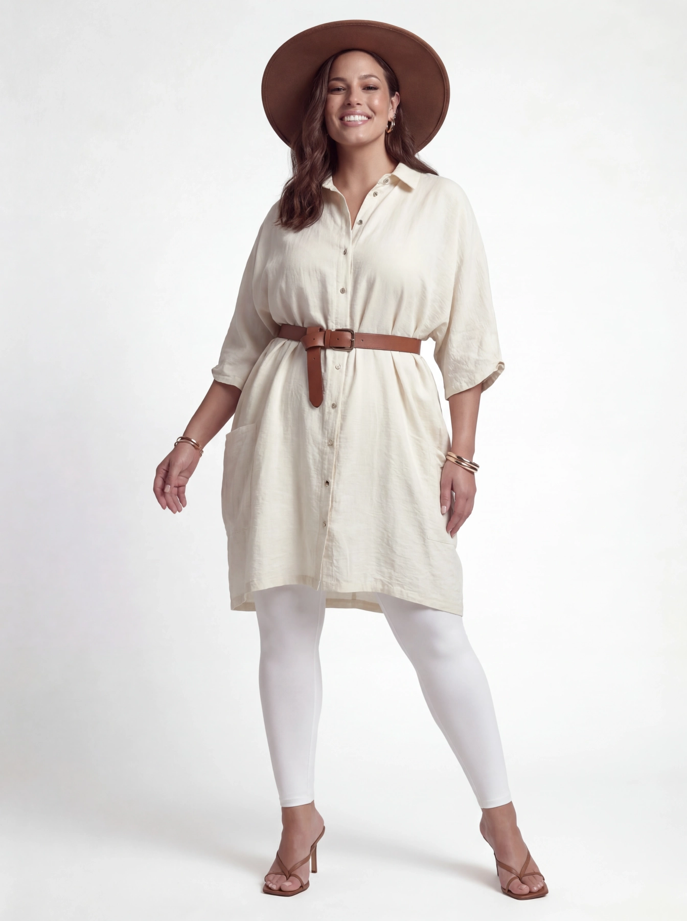 Lejąca Tunika Oversize w Kolorze Ivory