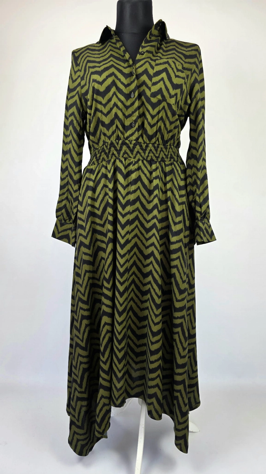 Stylowa sukienka midi w wyrazisty wzór chevron NOWA Z METKĄ rozm.46