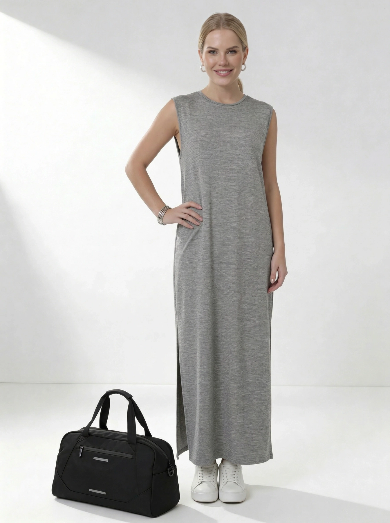 Szara sukienka maxi