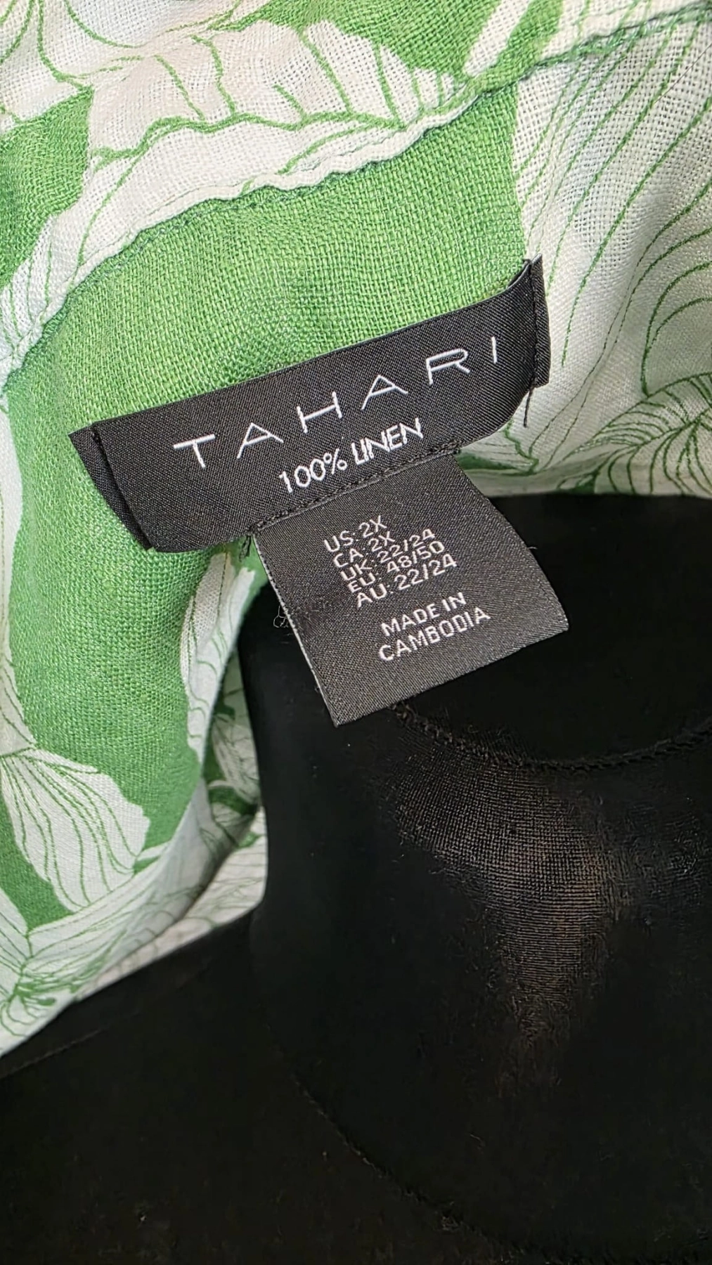 Zielona lniana tunika w białe kwiaty lilie TAHARI 100% LEN! rozm. 48/50