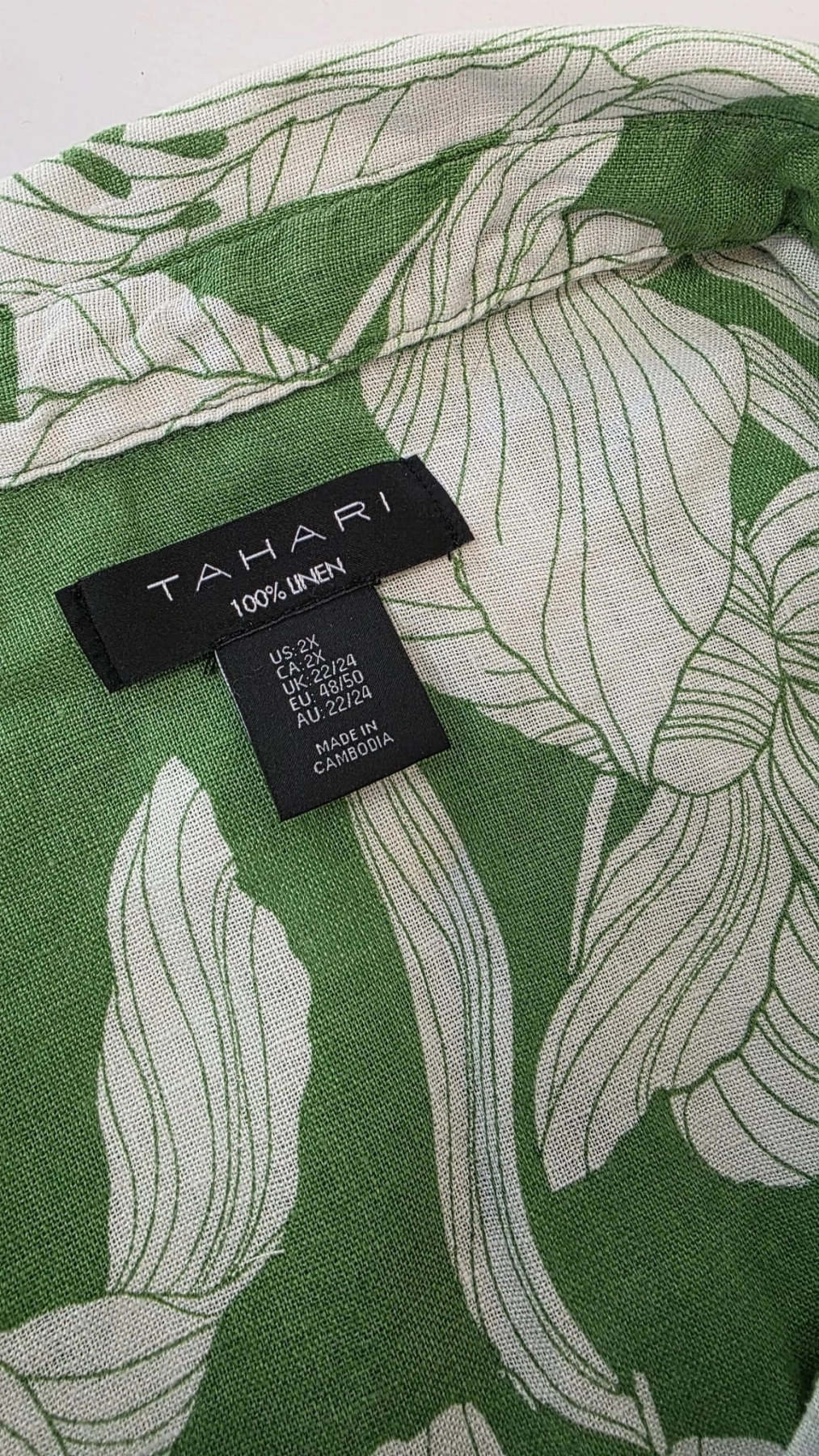 Zielona lniana tunika w białe kwiaty lilie TAHARI 100% LEN! rozm. 48/50