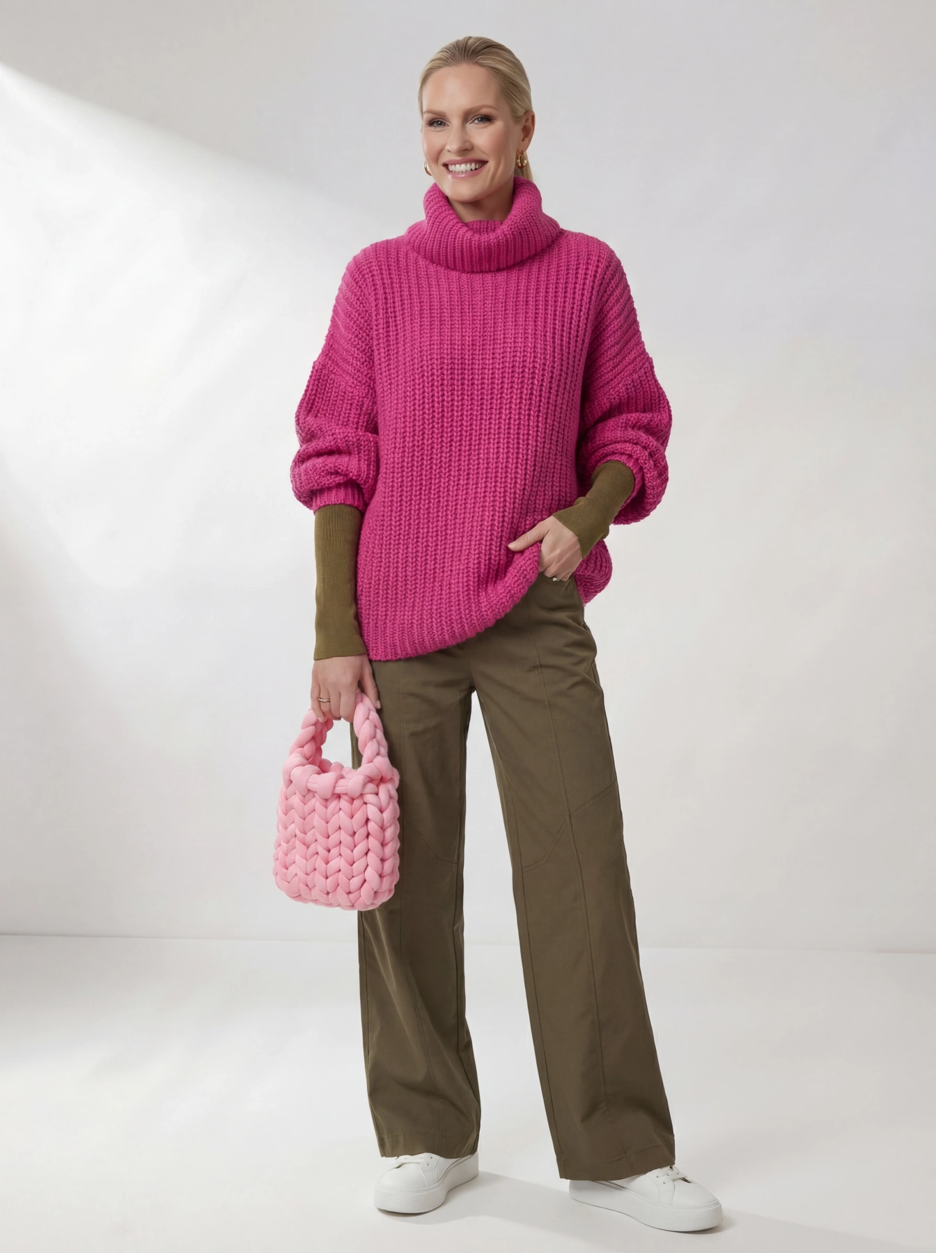 Zestaw premium: fuksjowy sweter, longsleeve i spodnie ZARA